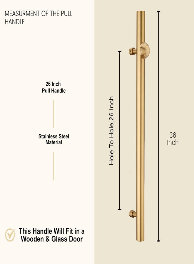 LAPO مقبض باب لابو شديد التحمل من الفولاذ المقاوم للصدأ 304، مقاس 36 بوصة، مطلي بالذهب بتقنية PVD، مناسب للأبواب الرئيسية | المسافة بين فتحتي المقبض 26 بوصة | ضمان 3 سنوات - عبوة من قطعة واحدة - Image 2